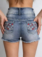 American Flag Distressed Denim Shorts