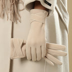 Women's Outdoor Warm Velvet Padded Thickened Cycling And Driving Versatile Simple Touch Screen Warm Gloves