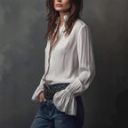 Women's Ruffled Sleeve Resort Shirt – Stretch Casual Long Blouse
