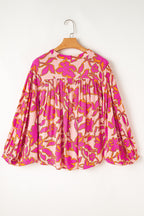 Blue Floral Print Batwing Sleeve Buttoned Loose Fit Shirt