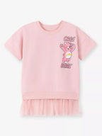 Children's Bear Graphic Short Sleeve Sweatshirt Dress