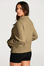 Smoke Green Quarter Zip Stand Neck Kangaroo Pocket Sweatshirt