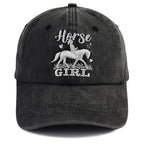 Horse Girl Embroidered Vintage Washed Baseball Cap – Adjustable Equestrian Hat