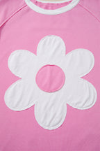Orchid Bouquet Flower Patched Raw Seam Colorblock Loose Pants Set