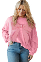 Bonbon Waffle Bowknot Patchwork Mineral Wash Plus Size Top