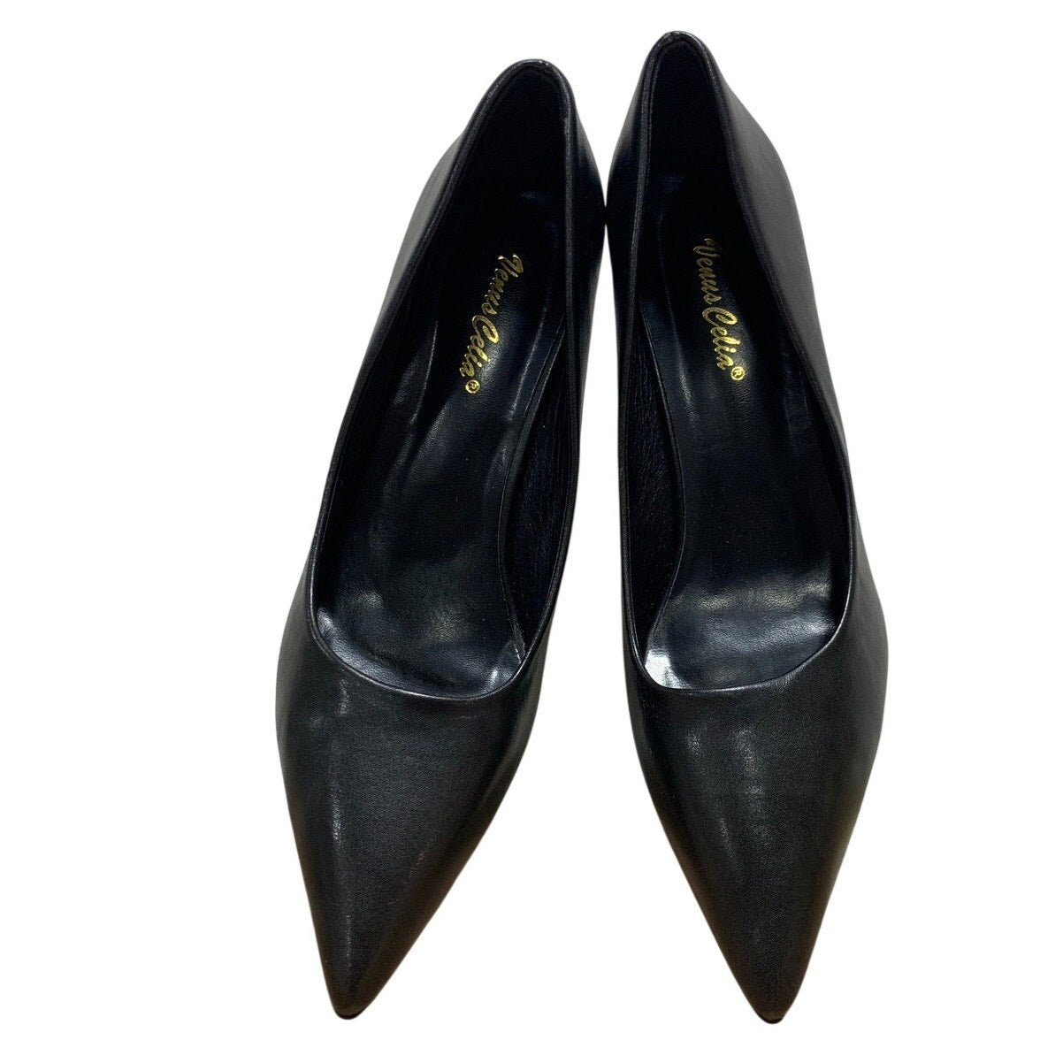 VenusCelia Womens Size 9 Black 3" Block Heel Closed Pointed Toe PU Leather Shoes