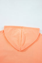 Grapefruit Orange Plaid Floral Patchwork Kangaroo Pocket Hooded Long Sleeve Top