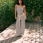 Women's Striped Tube Top & Pants Set – 2-Piece Modal Matching Outfit