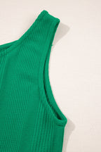 Green Solid Color Ribbed Ruffle Tank Top and Pants Set