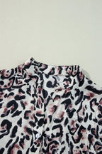 Leopard Print Buttoned Front 3/4 Sleeve Tiered Ruffled Hem Dress