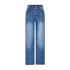 Womens Casual Straight-leg Denim Wide-leg Pants