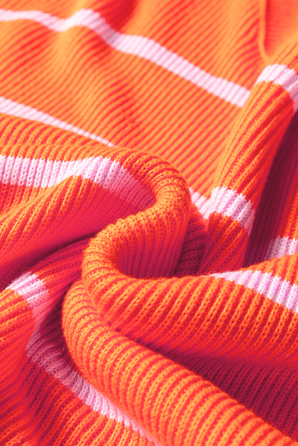 Orange Stripe Ribbed High Neck Drop Shoulder Boxy Fit Sweater
