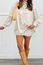 Khaki Camo Print Mock Neck Loose Sweatshirt