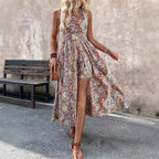 Women's Printed V-Neck Sleeveless Jumpsuit – Vacation Chic