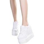 New Ace Shock Womens Size 7.5 White Canvas Hidden 5" Heel Wedge Platform Shoes