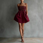 Women's Strapless Tube Mini Dress – Solid Color Elastic Waist