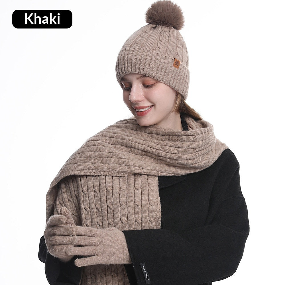 Women's Winter Warm Riding Ear Protection Knitted Hat Scarf Gloves