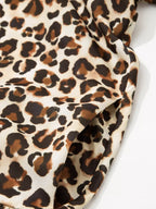 Leopard Print Striped Patchwork 3/4 Sleeve Loose Mini Dress