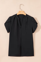 Rose Red Silky Notched Neckline Petal Sleeve Blouse