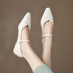 Women's Pointed Toe Low Square Heel Buckle Flats – Floral Detail Dress Shoes