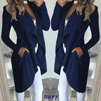 Women's Plus Size Solid Color Polo Collar Slim Fit Long Trench Coat