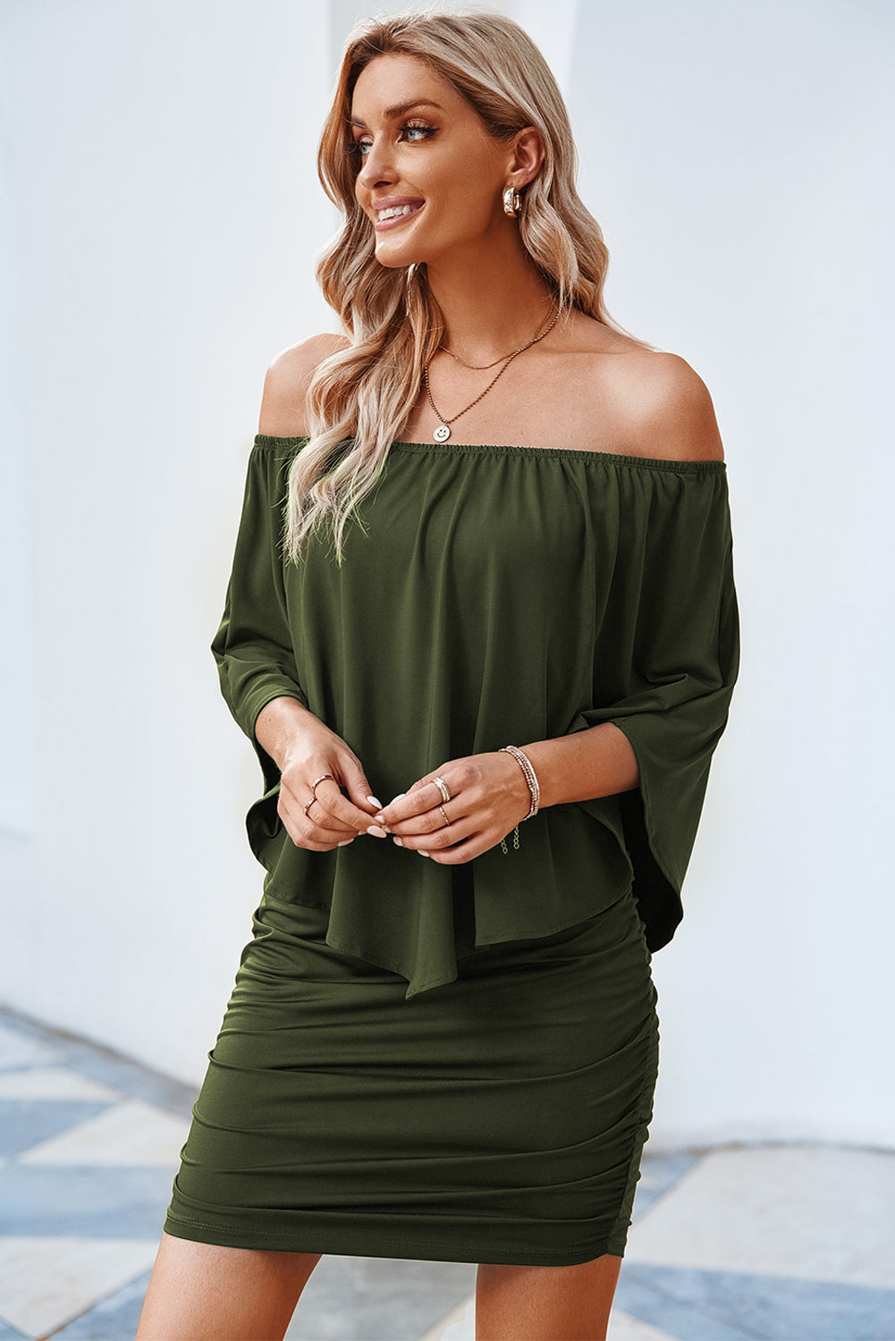 Plus size  Dressing Layered Fiery Red Mini Poncho Dress