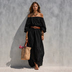 Women's Boat-Neck Sleeveless Cotton-Linen Maxi Dress