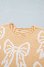 Golden Fleece Bow Pattern Drop Shoulder Loose Sweater