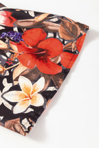 Black Retro Floral Mixed Print Split Neck A-line Dress