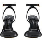 JW PEI Womens Size 8.5 Black Leather Alivia Gold Metal 4" Heels Sandals Shoes