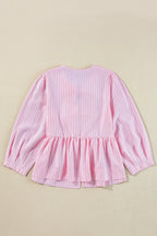 Tied Bow Striped Round Neck Blouse