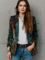 Women’s Printed Suit Jacket with Lining – Autumn Winter Casual Commuter Blazer