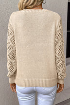 Black Solid V Neck Pointelle Knit Sleeve Patchwork Sweater
