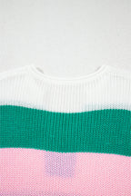 Multicolour Color Block Notch V Neck Sweater T Shirt