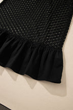 Black See Through Patterned Knit Ruffle Hem Patchwork Beach Cover Up