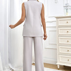 Women’s Sleeveless Wide Leg Pants Set – Solid Color, Elegant Two-Piece Outfit