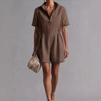 Women's Casual Lapel-Neck Three-Quarter Sleeve Split Jumpsuit