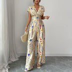 Autumn Short-sleeved Waist-cinching Wide-leg Pants