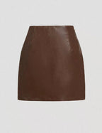 Womens Solid-Color Faux Leather Mini Skirt With Metal Buttons