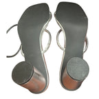 Arromic Womens Size 10 Silver 3.5" Chunky Heel Square Open Toe Slip On Shoes