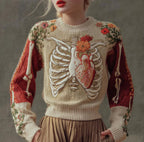 Womens Printed Crew-Neck Sweater Top