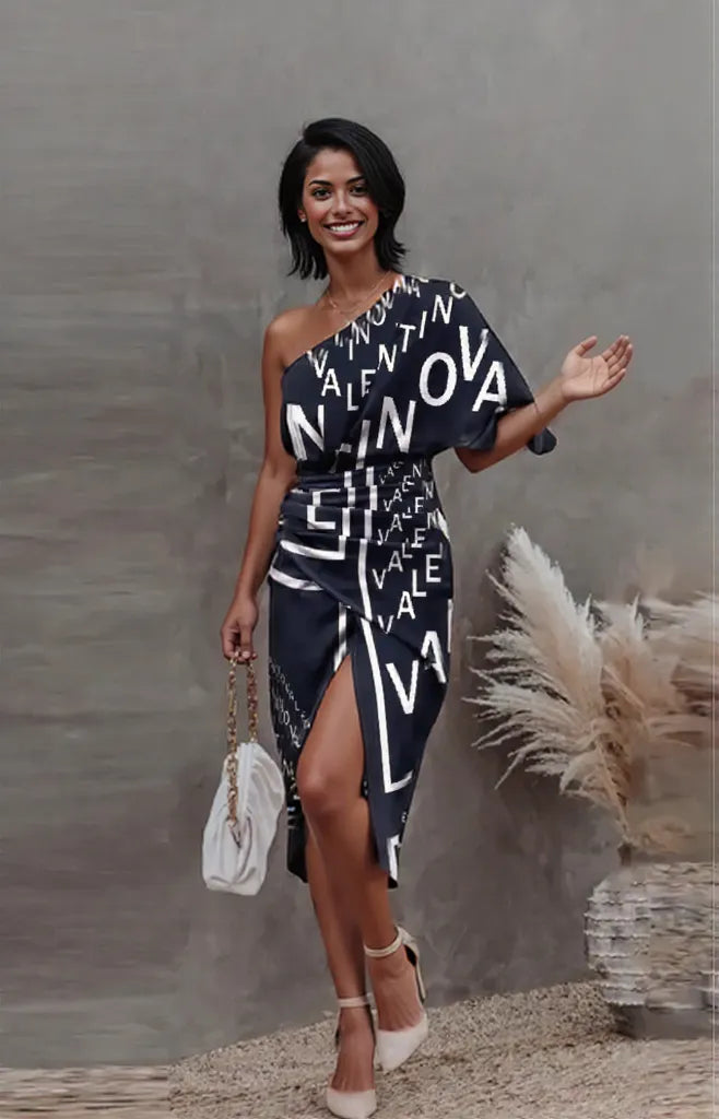 New beautiful golden Summer  off shoulder Floral Print Slit Dress