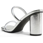 Arromic Womens Size 10 Silver 3.5" Chunky Heel Square Open Toe Slip On Shoes
