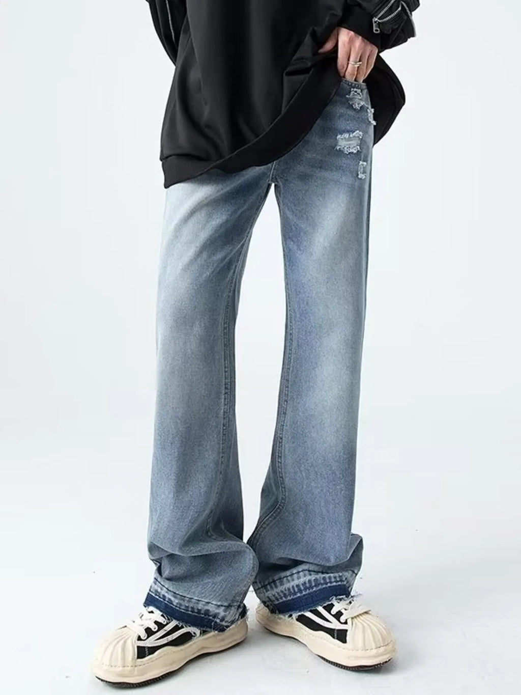 Men's Regular and Plus Size Distressed Wide Leg Jeans