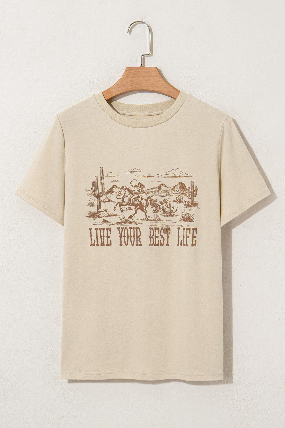 Beige LIVE YOUR BEST LIFE Crew Neck Graphic Tee