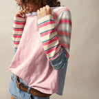 Women's Striped Long Sleeve Top Round Neck Pullover