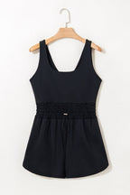 Black Plain Sleeveless Loop Drawstring Cinched Waist Romper