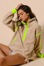 BiBi Contrast Edge Half Zip Up Sherpa Jacket