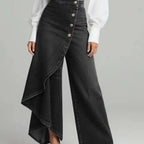 Women's Washed Denim Skort with Button Closure