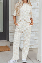 Rose Checkered Print Half Sleeve Tee 2pcs Lounge Pant Set